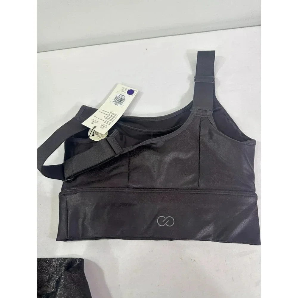 CALIA Womens Sculpt Leather Seamed Medium Support Sports‎ Bra XS New Dark Brown